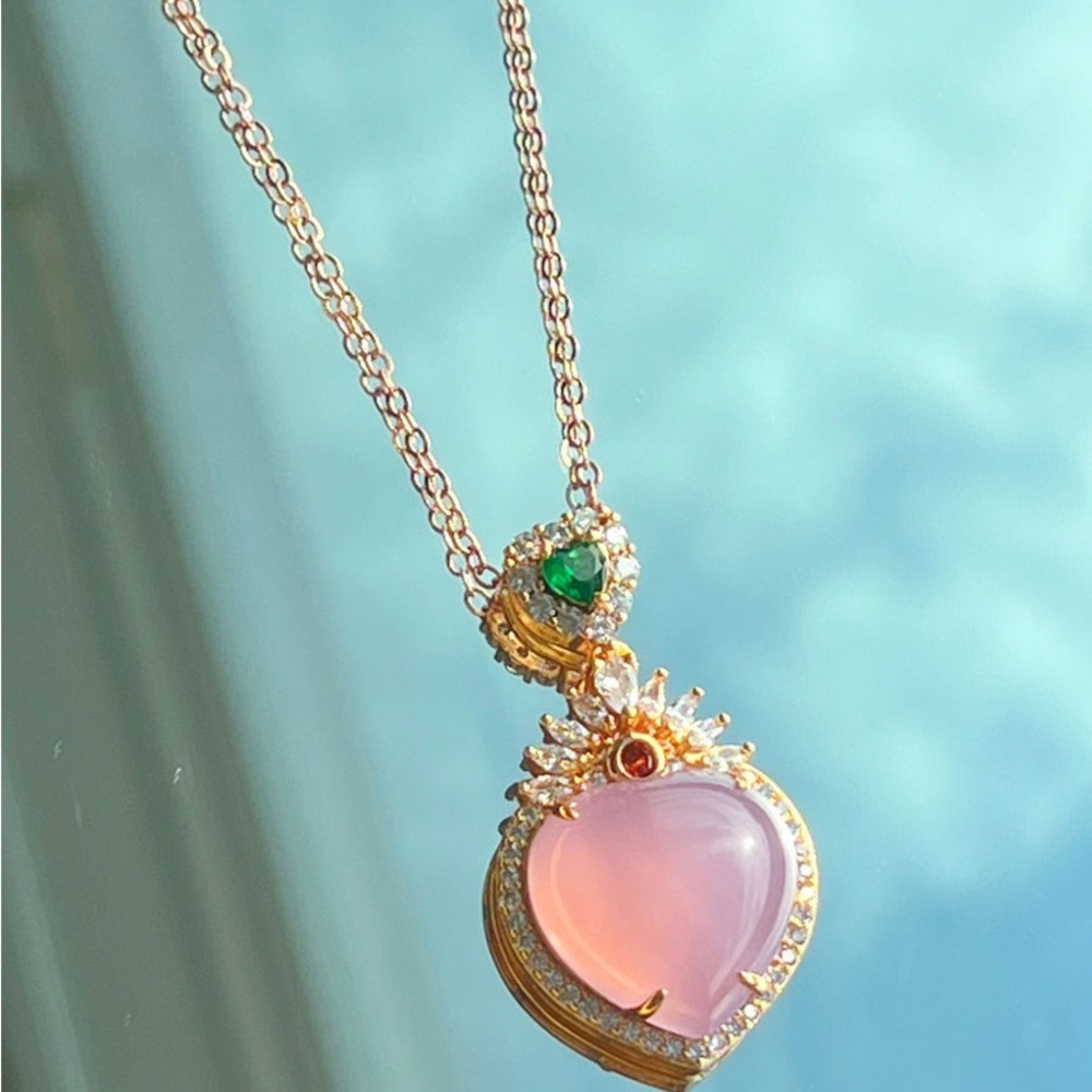 Delicate Pink and Gold Heart Necklace